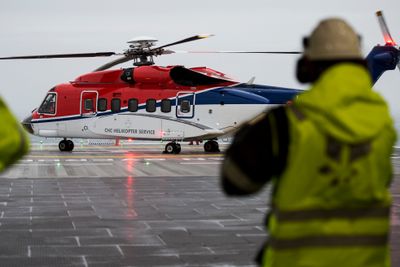 I dette helikopteret ankom tidligere statsminister Erna Solberg og Sylvi Listhaug i anledning åpning av Johan Sverdrupfeltet i Nordsjøen for fire år siden.