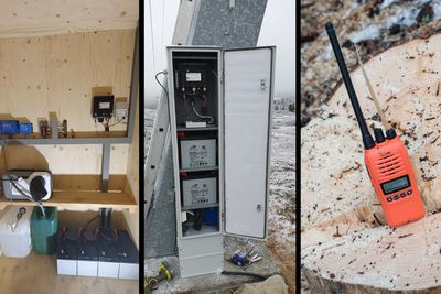 Fra venstre: De to første bildene viser hva slags utstyr det er i to typer basestasjoner i Sikringsradio-nettet. Til høyre en typisk terminal for Sikringsradio.
