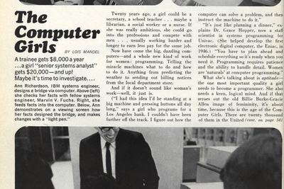 De nye skinnende blanke datamaskinene kom med store muligheter for karrierekvinnen. Artikkel fra Cosmopolitan Magazine april 1967.