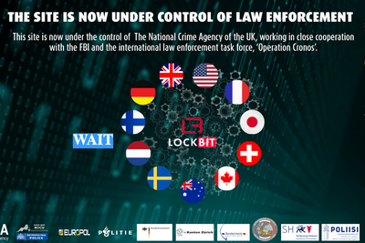 Slik så Lockbit-nettsiden ut etter politiaksjonen, men nå er den gjenopplivet med informasjon om hackergjengen.
