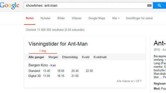 Vil du på kino, finner du tidene rett i Google.