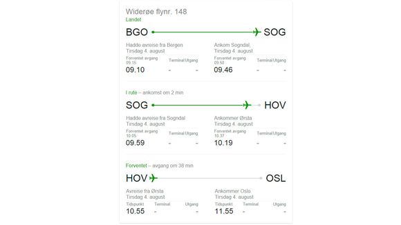 Flytider finner du enkelt om du vet flightnummeret.