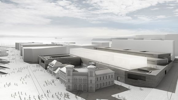 Museet er tegnet av  Kleihues + Schuwerk Gesellschaft von Architekten mbH og Dyrvik Arkitekter AS. Illustrasjonen viser hvordan vinnerforslaget vil omslutte Vestbanehallen.