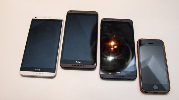 Telefonen kommer i forskjellige farger. Her ved siden av iPhone 5S (til høyre). Foto: Marius Valle