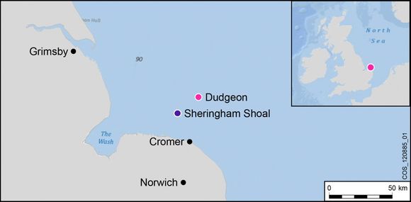 Dudgeon ligger utenfor kysten av Norfolk.
