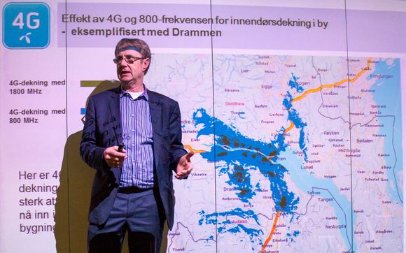 Se den dekningen: I går ble 4G-stasjonene i Drammen og omegn utstyrt med 800 MHz, sier Telenor Norges dekningsdirektør, Bjørn Amundsen. De blå feltene viser den nye dekningen i forhold til den 4G-dekningen som allerede var der på 1,8 og 2,6 GHz.