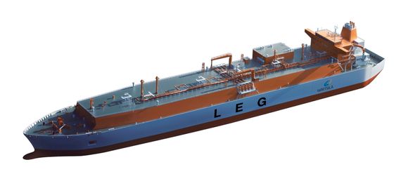 Size matters: Indiske Reliance Group har bestilt seks store skip for frakt av etangass fra USA til India. Skipet kan ta 87.000 kubikkmeter etangass.