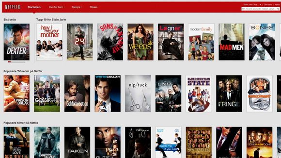 Netflix&#039; startside gir deg tilgang til det forrige du så med en gang. Du får også anbefalinger om nye ting å se.