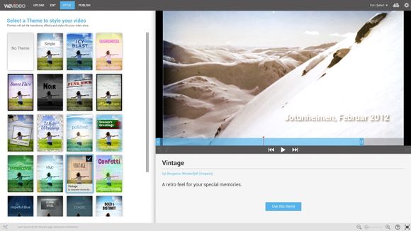 Tema: For å gøre det enkelt for brukerne kan de velge ferdiglagde tema til videoen de lager. Da får de automatisk effekter, overganger, musikk og annet som hører med.