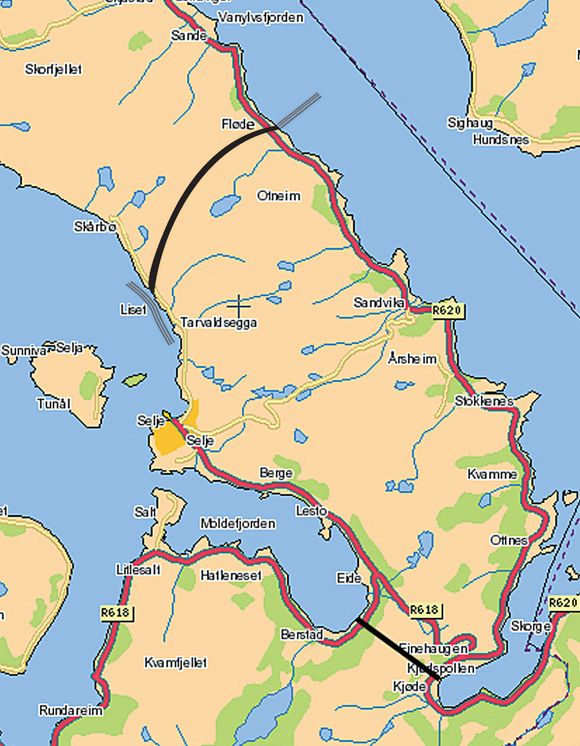 TO ALTERNATIVER: I 2007 hadde Kystverket to alternative traseer for skipstunnel. Det nyeste alternativet er en bueformet variant, og som krysser feltet med anortositt.