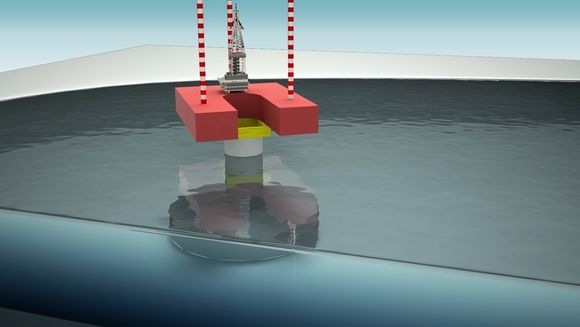 VINTERBORING: Kværner har forventninger til sitt nye konsept for borerigg i isutsatte strøk, Arctic Driller. Basert på kombinasjon betongunderstell og jackup. Boredekk settes på monotårn. Oppjekkbare bein tas opp før isen legger seg.