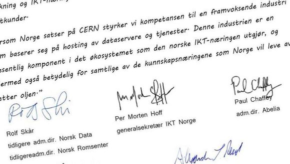 – Unik kunnskapsoverføring BER OM GODT NORSK CERN-TILBUD: Faksimile av støttebrevet.
