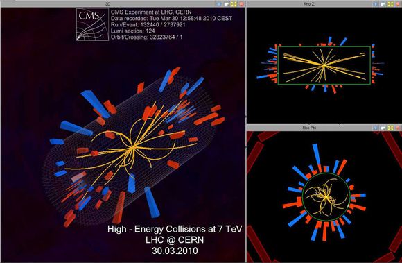 Slik så det ut på CERN-forskernes skjermer da partikkelstrålene kolliderte tirsdag.
