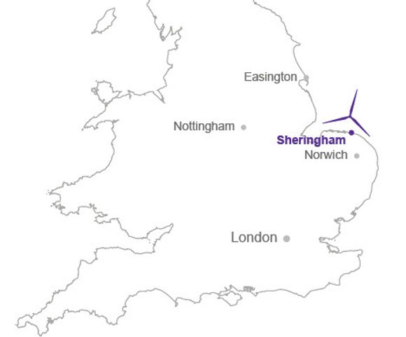 HAVVIND: Her utenfor Sheringham i Norfolk skal StatoilHydro og Statkraft bygge vindparken Sheringham Shoal med 88 turbiner og to transformatorer. (Foto: StatoilHydro)