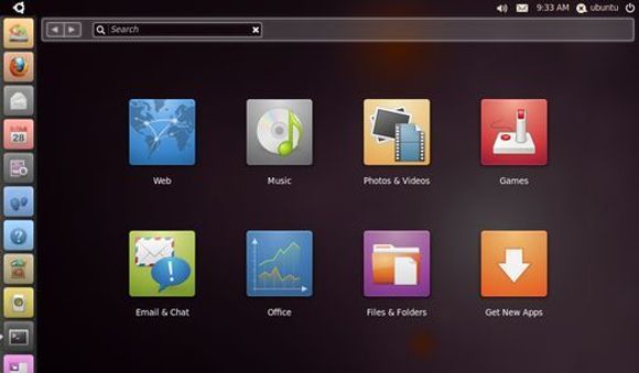 Unity, desktopmiljøet til Ubuntu 10.10 for netbooks.