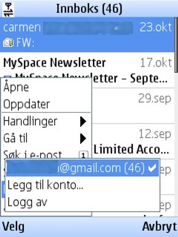 Man kan legge til flere e-postkontoer i Gmail for mobile 2.0