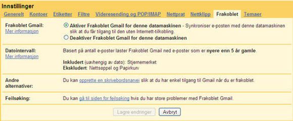 Offline-funksjonen kan kontrolleres også med norsk språkdrakt.