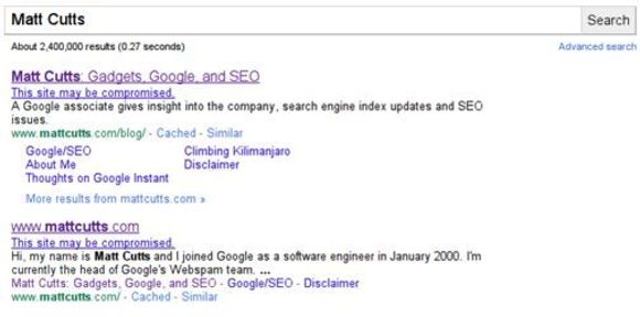 Google advarer om kompromitterte nettsteder i søkeresultatene <i>Bilde: Google</i>