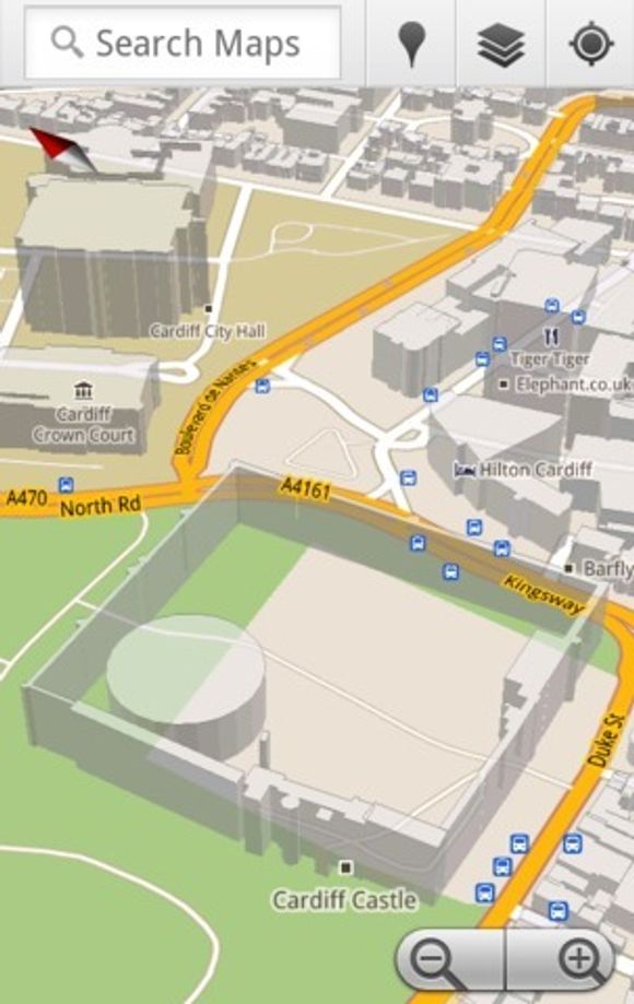 3D-visning av Cardiff Castle i Google Maps 5.0 for Android. <i>Bilde: Google</i>
