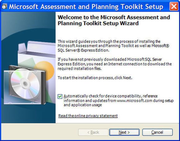 Installasjonen av Microsoft Assessment and Planning Toolkit 4.0 beta krever at SQL Server ExpressEdition lastes ned og installeres.