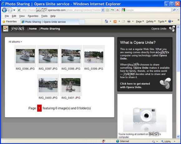 De samme fotografiene er nå også tilgjengelige fra IE8. Men bare så lenge Opera-nettleseren kjøres på PC-en og Opera Unite-funksjonen er aktivert.