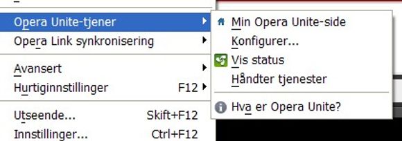 Menyvalgene for Opera Unite i Opera 10 beta