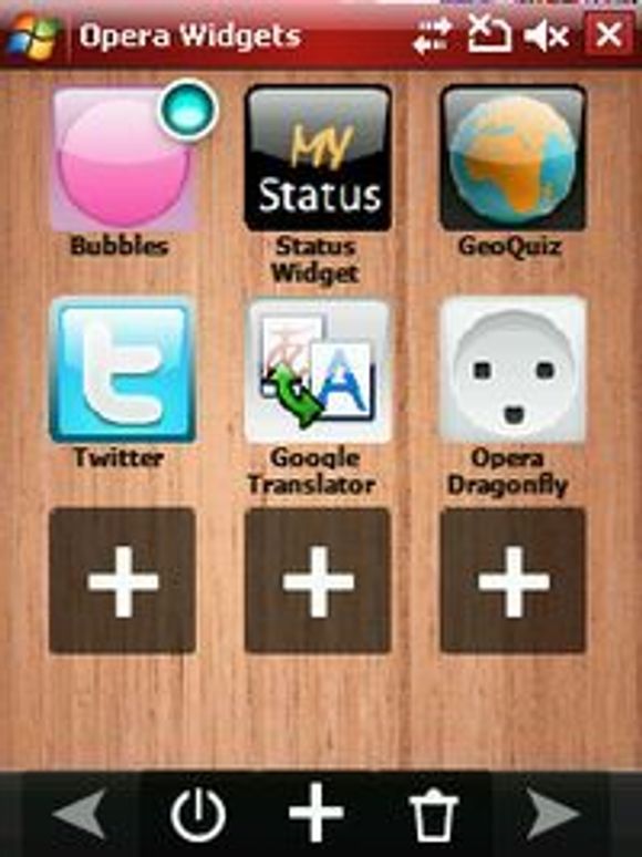 Oversikt over widgets i Opera Mobile 9.7 beta.
