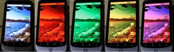 Nexus One med ulike kombinasjoner av fargekanaler. <i>Bilde: Jeff Sharkey</i>