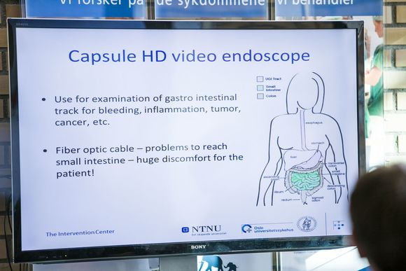 Fra presentasjonen av den «smarte pillen» som skal kunne erstatte tradisjonell endoskopi. <i>Bilde: Per Ervland</i>