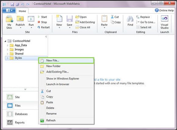 Oppretting av nye filer i WebMatrix. <i>Bilde: Microsoft</i>