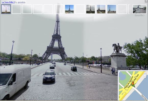 Bildeikonene som vises på toppen av Street View-bildet er hentet fra Panoramio. Man kan klikke på disse for å se en større versjon.