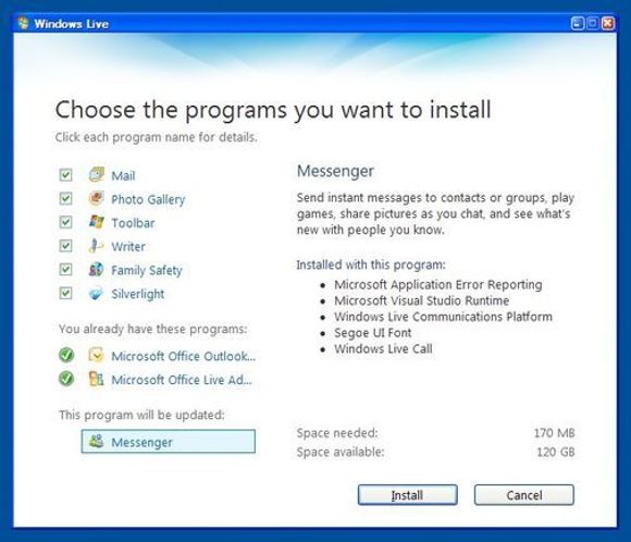 Dette er det Microsoft vil ha deg til å installere, selv om det bare er Live Messenger du kanskje er interessert i.