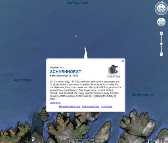 Vraket av det tyske krigsskipet Scharnhorst ligger nord for Nordkapp.