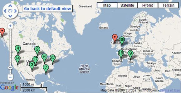 Karter viser hvor i verden Street View er tilgjengelig.