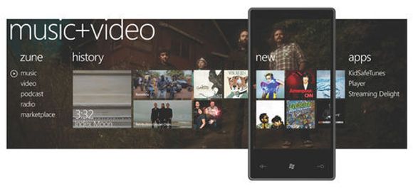 Musikk- og video-navet i Windows Phone 7 Series.