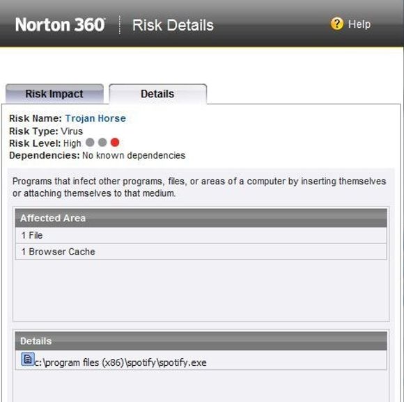 Norton 360 mener Spotify er en trojaner <i>Bilde: getsatisfaction.com</i>