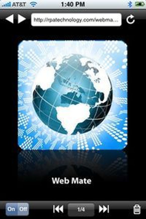 Web Mate lar iPhone-brukerne laste flere websider på en gang og bla mellom disse med kontrollene nederst.