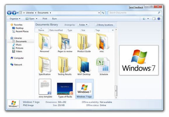 Windows 7 beta-versjonen av Windows Explorer.