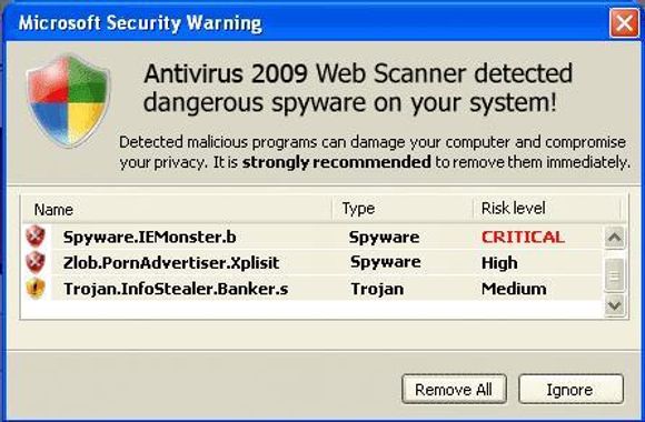 Mens du ser dette skjermbildet, fra et program som ikke har noe med Microsoft å gjøre, kan det falske antiviruset faktisk være i gang med å laste ondsinnet kode over på pc-en. <i>Bilde: Symantec</i>