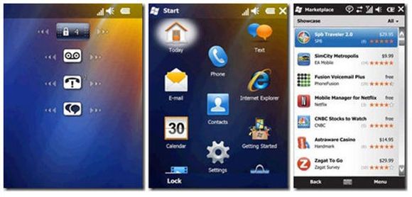 Deler av brukergrensesnittet til Windows Mobile 6.5