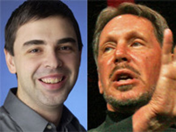 Google-sjef Larry Page (til v.) må svare for seg i retten. Det krever navnebror og Oracle-sjef Larry Ellison.