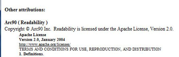 Apple kreditering til Arc90 for bruk av Readability-kode i Safari 5.