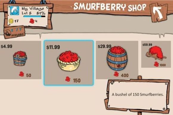 Lett å bli lurt: bærene som selges i gratisspillet Smurfs Village er slett ikke billige.