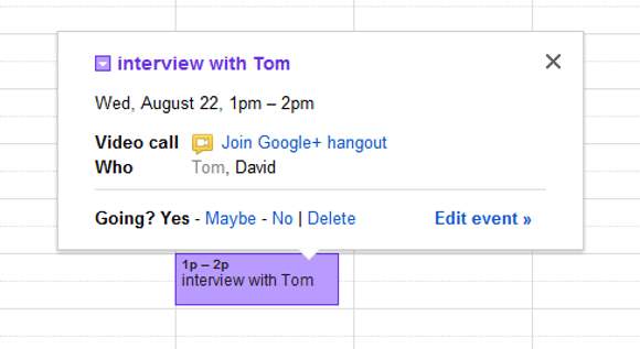 Videokonferanser av typen Hangout kan nå legges til som en egen type begivenhet i Googles kalendertjeneste. <i>Bilde: Google</i>