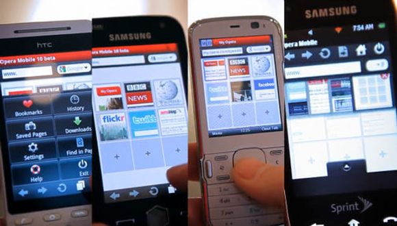 Opera Mobile 10 med samme brukergrensesnitt på fire ulike mobilplattformer.