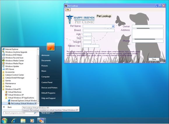 Windows XP Mode i Windows 7 gjør det mulig å installere applikasjoner i en virtuell utgave av Windows XP og deretter kjøre dem som tilsynelatende ordinære Windows 7-applikasjoner. <i>Bilde: Microsoft</i>