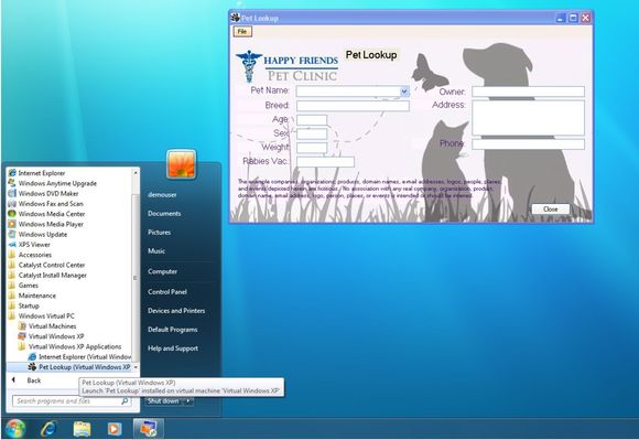 Windows XP Mode i Windows 7 gjør det mulig å installere applikasjoner i en virtuell utgave av Windows XP og deretter kjøre dem som tilsynelatende ordinære Windows 7-applikasjoner. <i>Bilde: Microsoft</i>