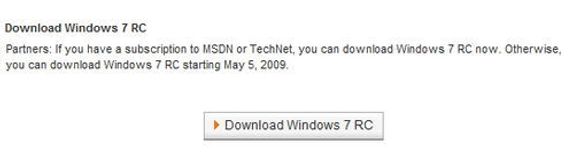 Utsnitt fra Microsofts Partner Program-side med nedlastingslenke til Windows 7 RC. Bilde: Arstechnica. <i>Bilde: Arstechnica</i>