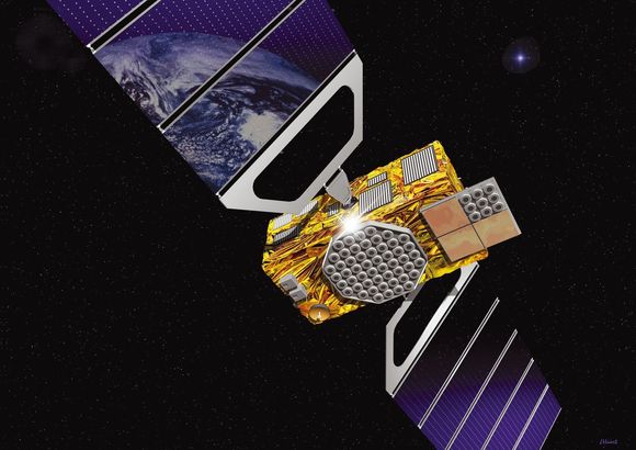 Tenkt Galileo-satellitt. Illustrasjon: ESA-J.Huart <i>Bilde: ESA-J.Huart</i>