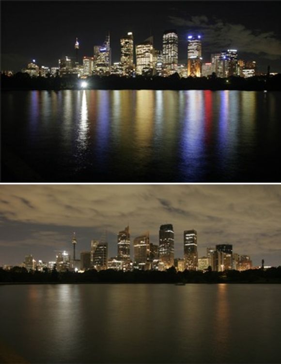 Sydney før og under Earth Hour.